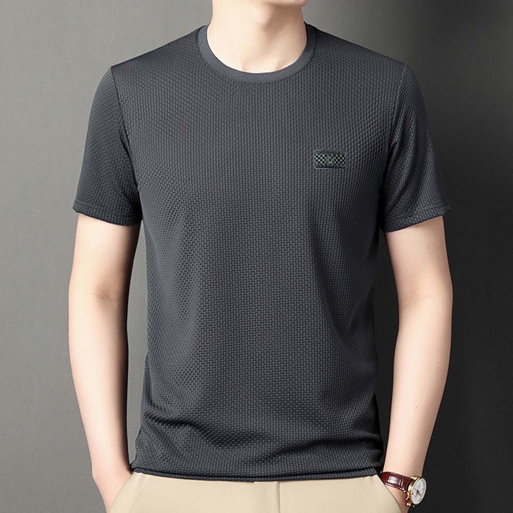 Mentede T-shirt respirant à manches courtes en soie glacée pour hommes