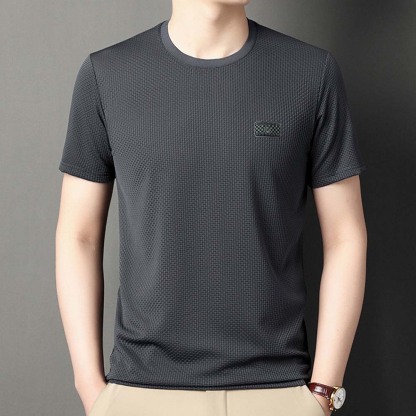 Mentede T-shirt respirant à manches courtes en soie glacée pour hommes