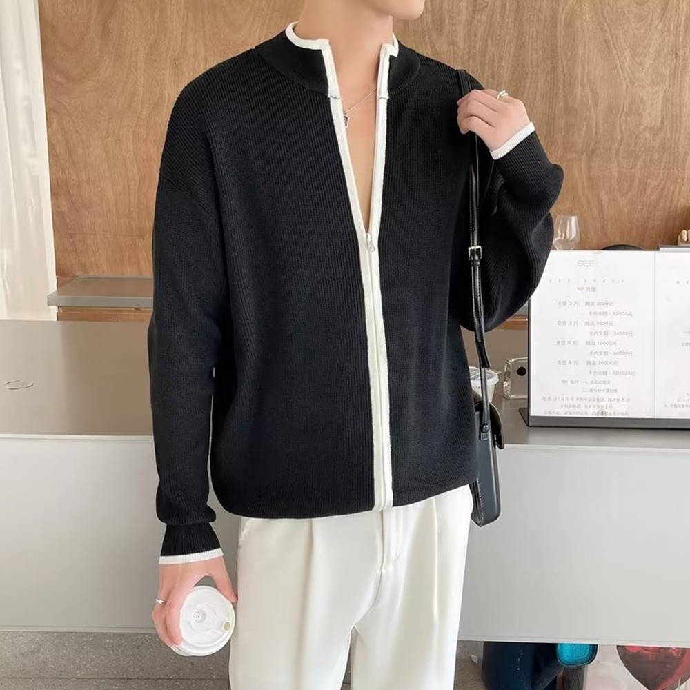 Mentede  Pull cardigan à fermeture éclair à col montant pour hommes