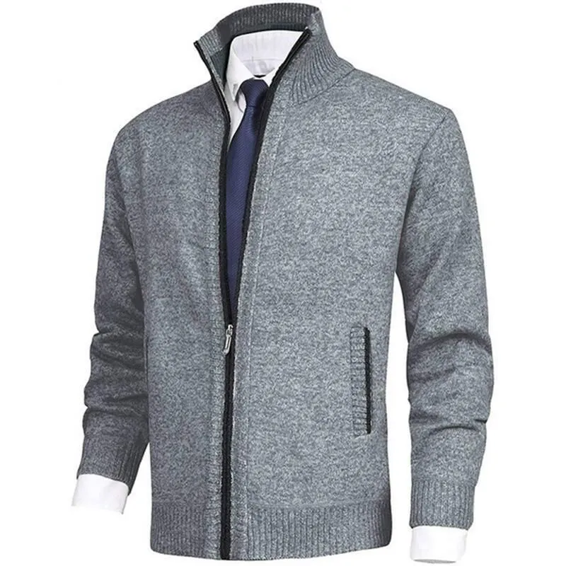 Herrenmode, einfarbig, Stehkragen, Strickjacke, Strickjacke
