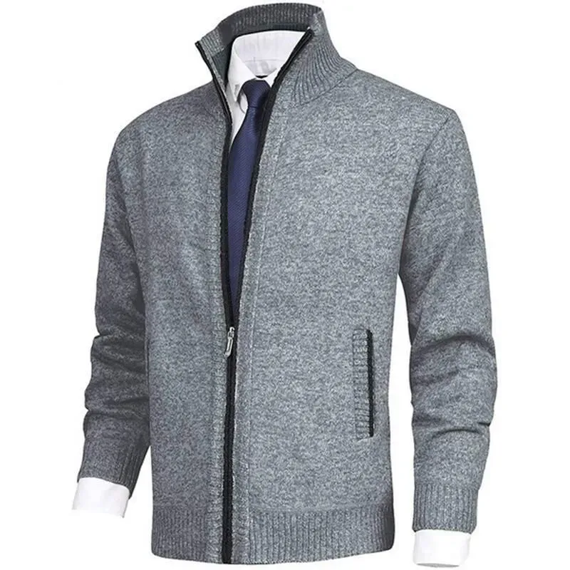 Herrenmode, einfarbig, Stehkragen, Strickjacke, Strickjacke