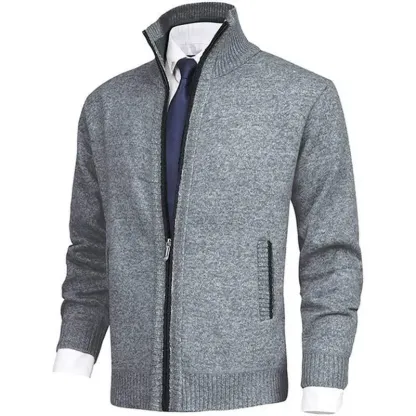 Herrenmode, einfarbig, Stehkragen, Strickjacke, Strickjacke