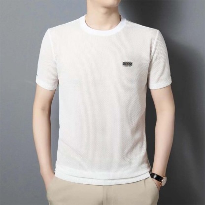 Mentede T-shirt respirant à manches courtes en soie glacée pour hommes