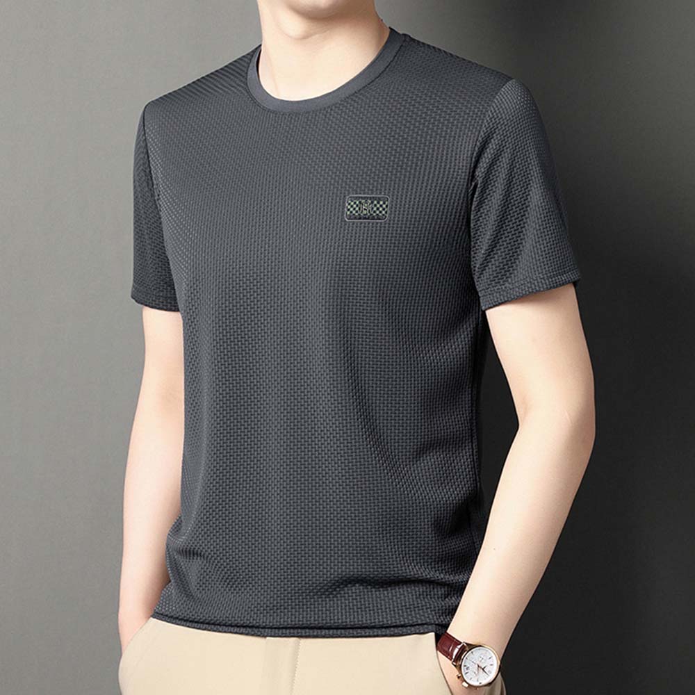 Mentede T-shirt respirant à manches courtes en soie glacée pour hommes