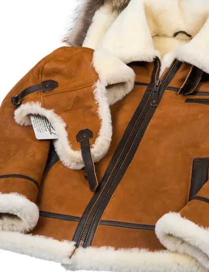B-3 Shearling Whiskey-Jacke mit Kapuze