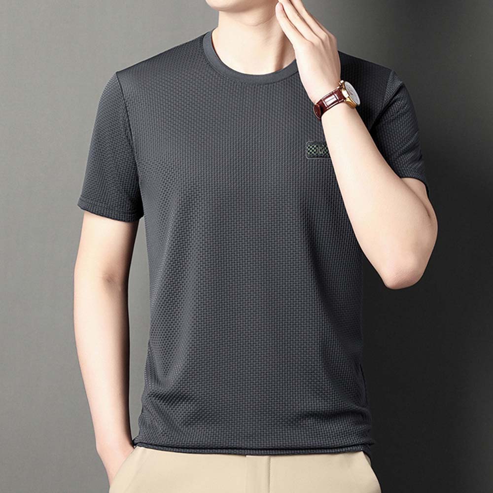 Mentede T-shirt respirant à manches courtes en soie glacée pour hommes