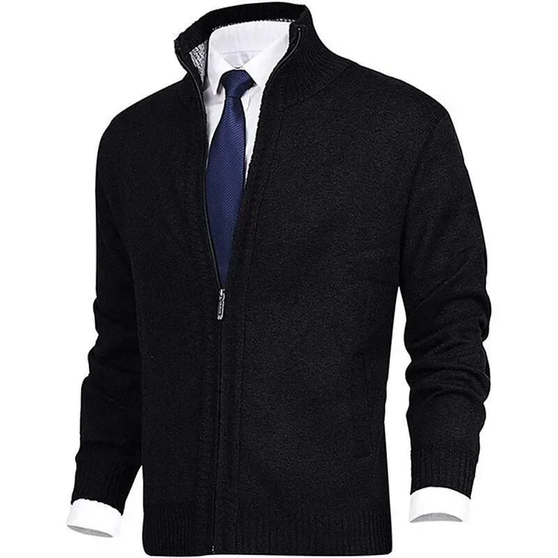 Herrenmode, einfarbig, Stehkragen, Strickjacke, Strickjacke