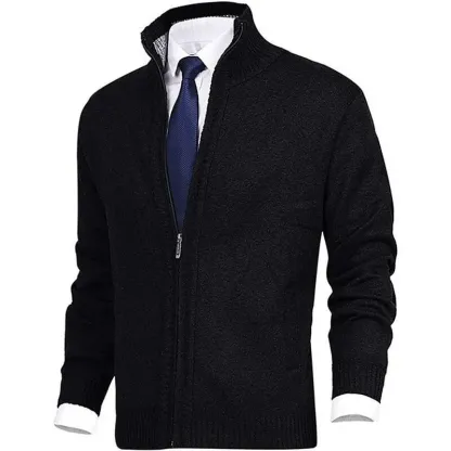 Herrenmode, einfarbig, Stehkragen, Strickjacke, Strickjacke