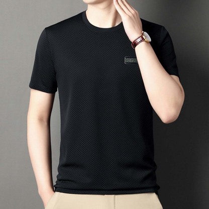 Mentede T-shirt respirant à manches courtes en soie glacée pour hommes