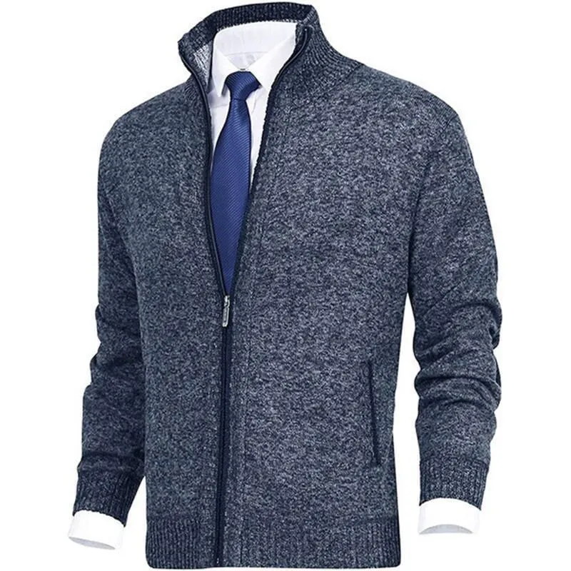 Herrenmode, einfarbig, Stehkragen, Strickjacke, Strickjacke