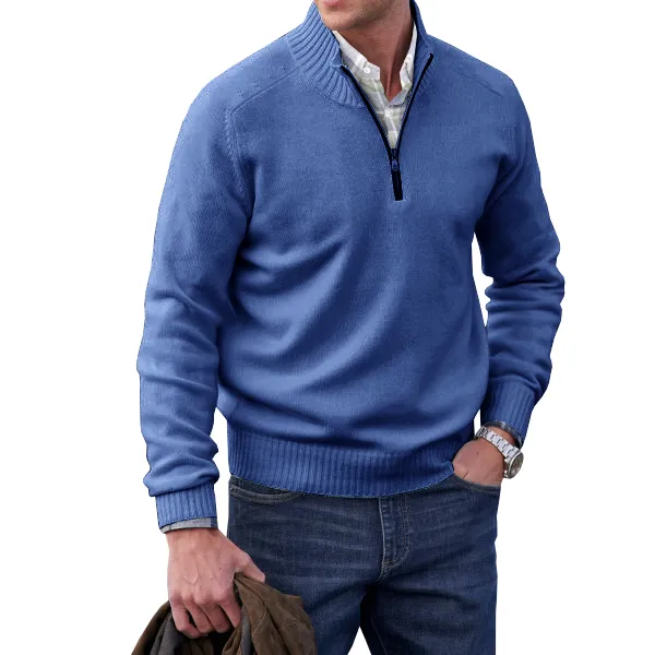 MEN'S CASHMERE ZIPPER BASIC SWEATER