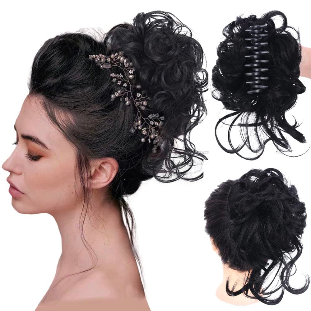 Messy Bun Hair Piece, Wavy Curly Chignon Ponytail Hairpiece for Daily Wear