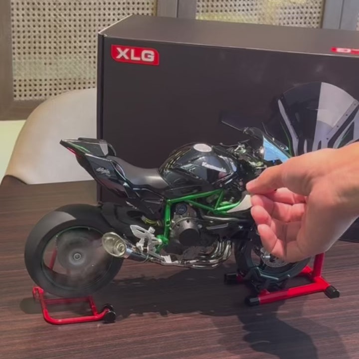 H2R motorcycle model with engine startup, throttle control, and exhaust spray simulation, ideal gift for men