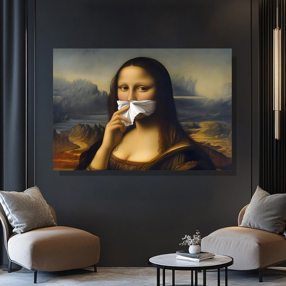 🔥2025 Christmas Hot Sale🎁 Mona Lisa Holding Nose Bathroom Canvas Art