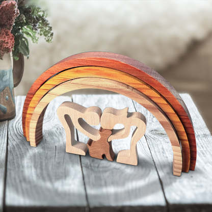 I'll Meet You At The Rainbow Bridge - Wooden Pet Carvings, Wood Sculpture Table Ornaments, Gift For Pet Owners, Pet Lovers-Artloverhouse