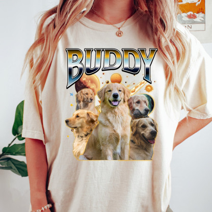 Custom Comfort Colors Dog T-Shirt, Retro Dog Shirt, Personalized Pet Photo Print Shirt, 90s shirt-Artloverhouse