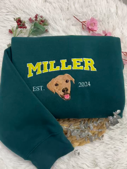Custom Embroidered Sweatshirt with "Miller" Pet Portrait