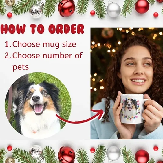 Custom Sketched Pet Mug - Custom Pet Portrait Mug, Pet Illustration, Christmas Mug, Holiday Mug