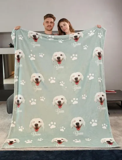 Personalized Dog Blanket with Name Custom Pet Photo Blanket