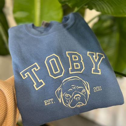 Custom Pet Outline Portrait and Year Embroidered Sweatshirt/T-Shirt
