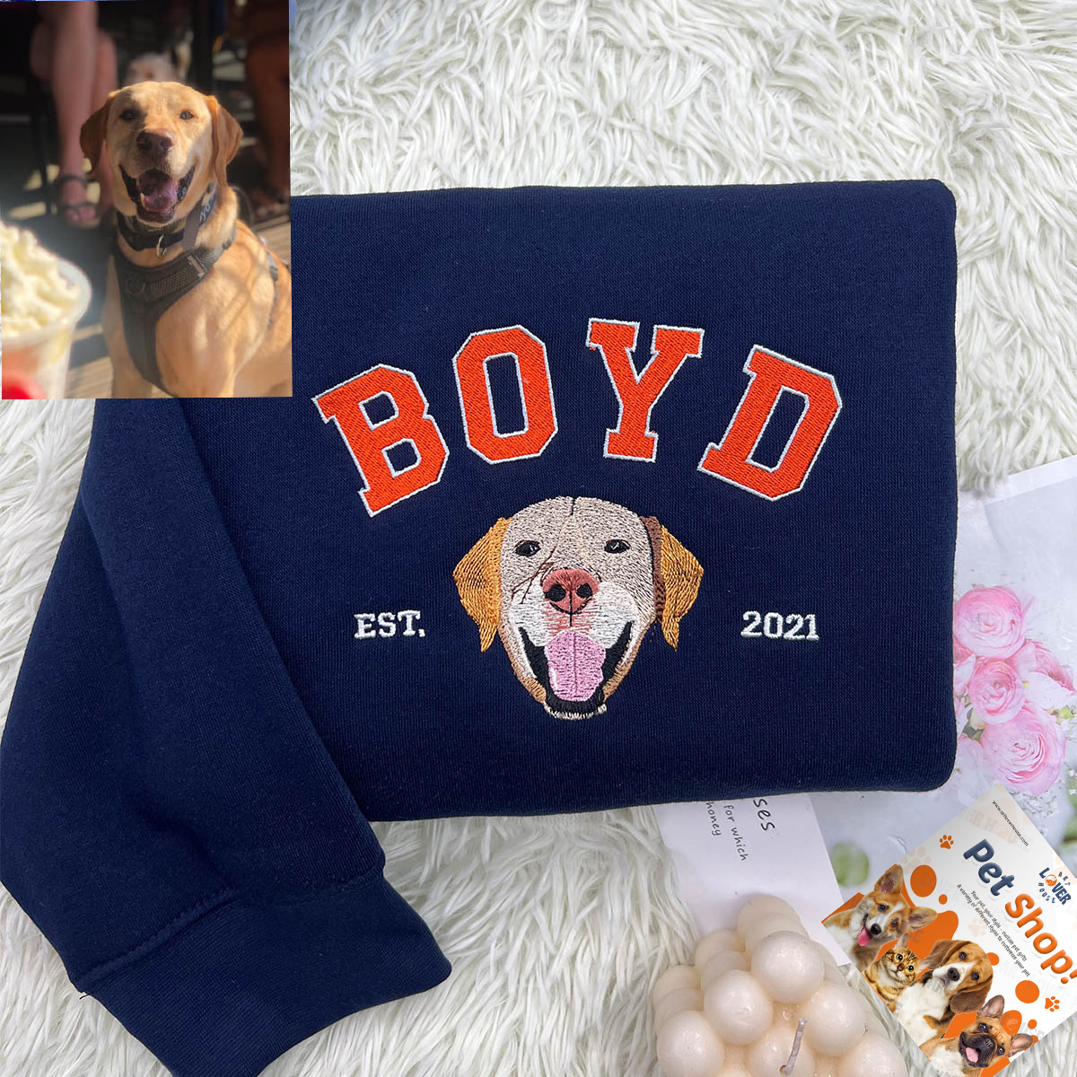 Personalized Sweatshirt with "BOYD" Pet Portrait Embroidery