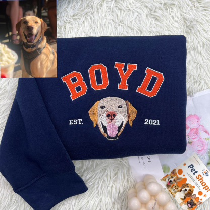 Personalized Sweatshirt with "BOYD" Pet Portrait Embroidery