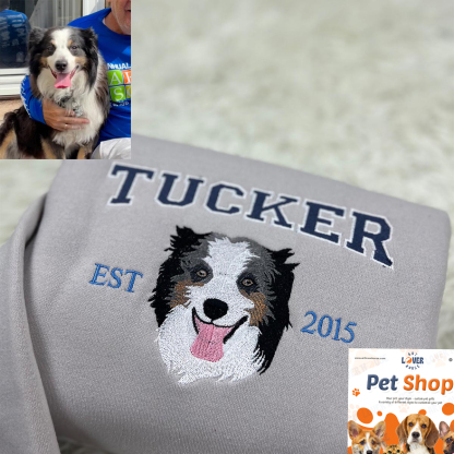 Personalized Sweatshirt with "TUCKER" Pet Portrait Embroidery