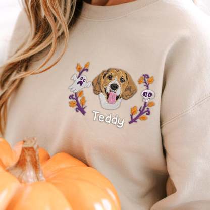 Custom Embroidered Halloween Dog Sweatshirt from Your Photo with Wreath | Halloween Gift