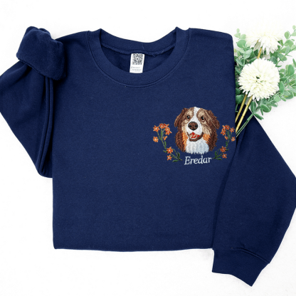 Personalized Pet Portrait Embroidery Sweatshirt Hoodie T-shirt