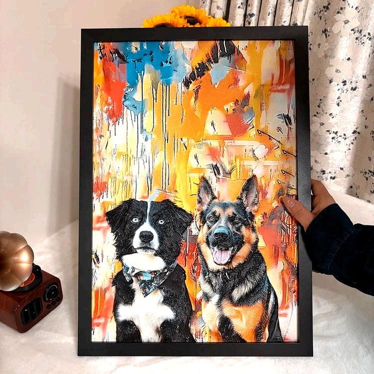 3D Embossed Pet Portrait Art – Custom Pet Wall Decor with Optional Graffiti Style – Personalized Dog, Cat, Bunny Gift for Pet Lovers