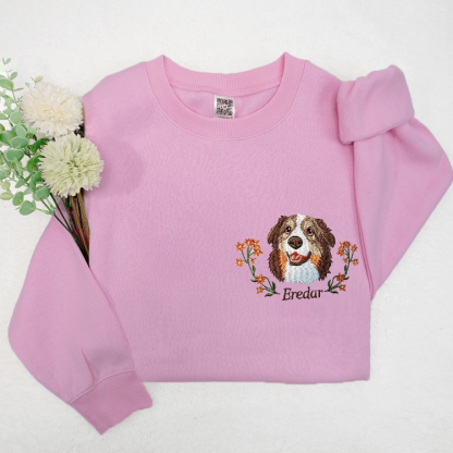 Personalized Pet Portrait Embroidery Sweatshirt Hoodie T-shirt