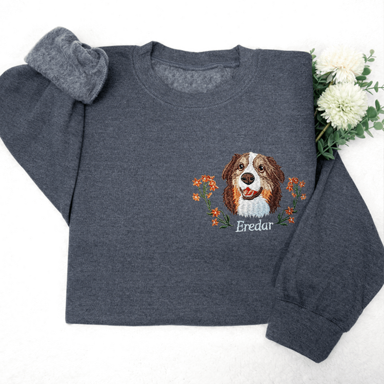 Personalized Pet Portrait Embroidery Sweatshirt Hoodie T-shirt
