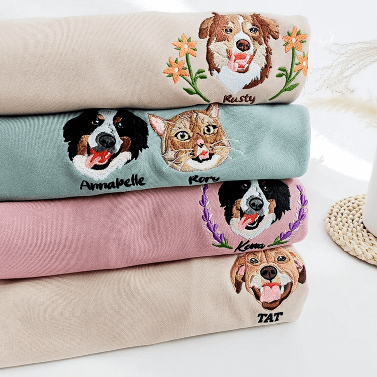 Personalized Pet Portrait Embroidery Sweatshirt Hoodie T-shirt