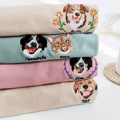 Personalized Pet Portrait Embroidery Sweatshirt Hoodie T-shirt