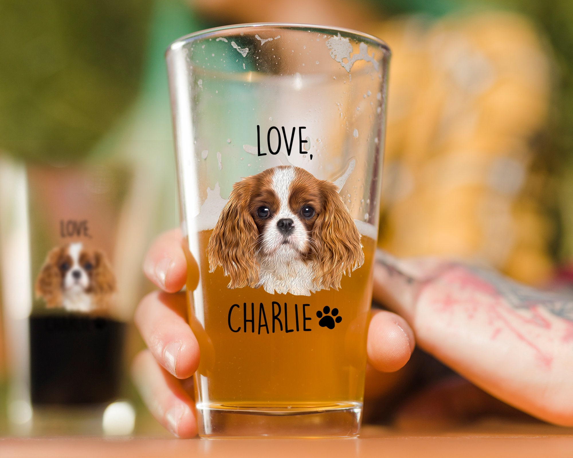 Custom Pet Portrait from Photo Dog Dad Pint Glass, Father Day Gift, 16 oz Pint Beer Glass