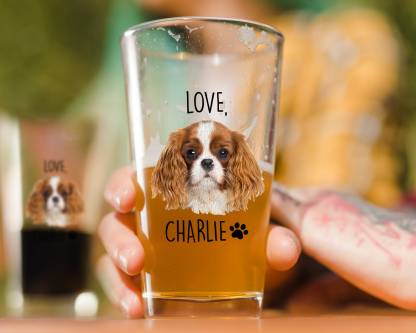 Custom Pet Portrait from Photo Dog Dad Pint Glass, Father Day Gift, 16 oz Pint Beer Glass
