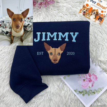 Personalized Sweatshirt with "JIMMY" Pet Portrait Embroidery