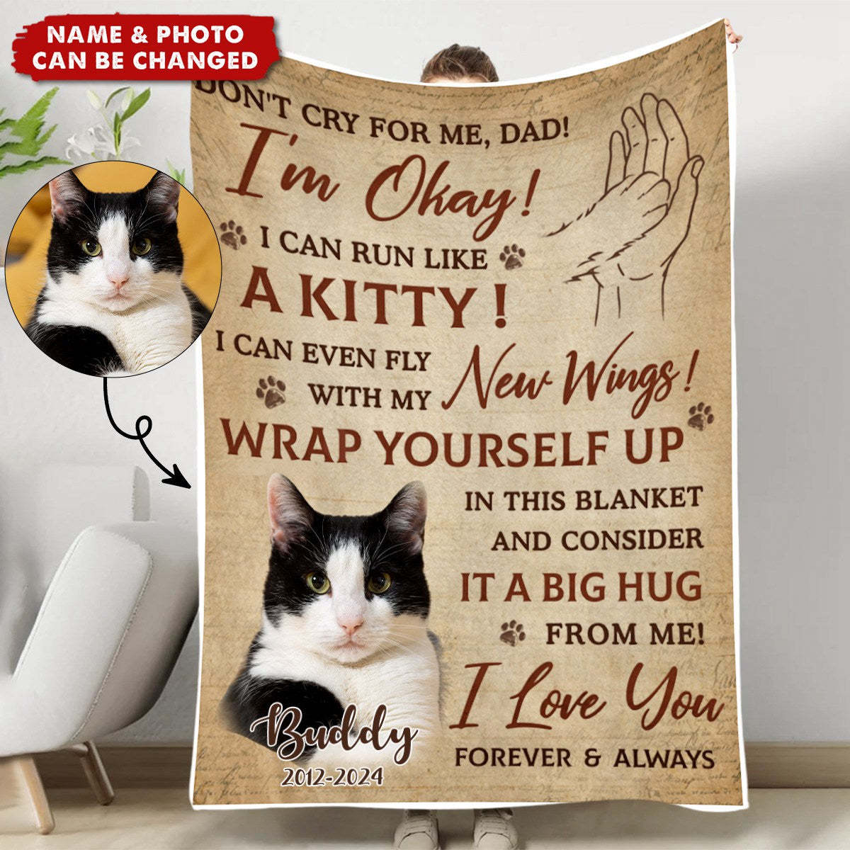 Custom Photo Don't Cry For Me I'm Okay - Memorial Personalized Blanket - Gift For Pet Owners