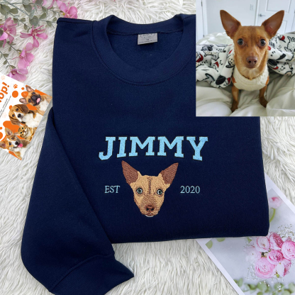 Personalized Sweatshirt with "JIMMY" Pet Portrait Embroidery