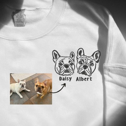 Custom Dog Embroidered Hoodie, Outline Pet Portrait Embroidered Hoodie Sweatshirt-Artloverhouse