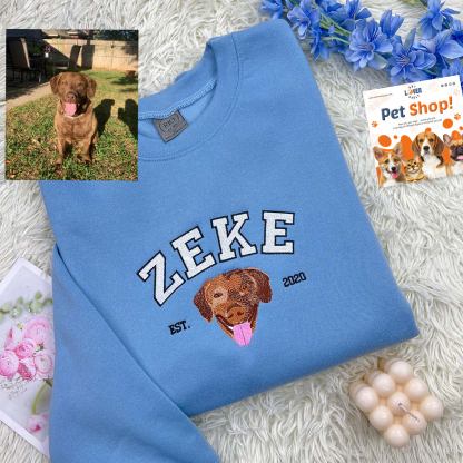 Personalized Sweatshirt with "ZEKE" Pet Portrait Embroidery