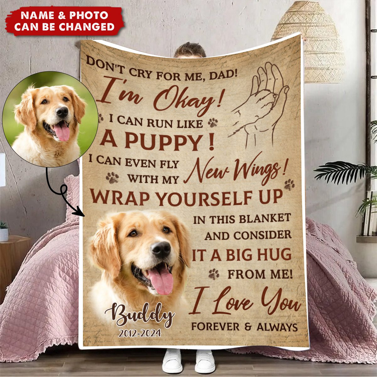 Custom Photo Don't Cry For Me I'm Okay - Memorial Personalized Blanket - Gift For Pet Owners