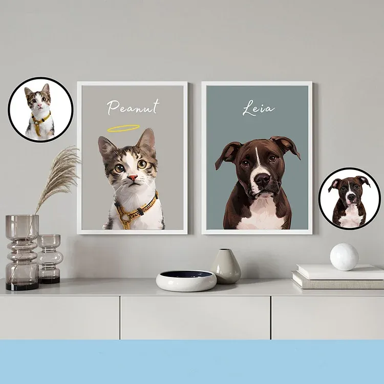 Custom Pet Portraits Using Pet Photo Pet Canvas Wall Art