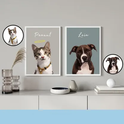 Custom Pet Portraits Using Pet Photo Pet Canvas Wall Art