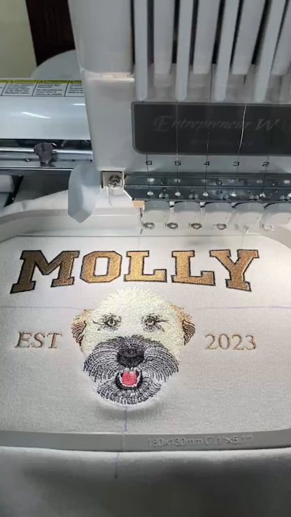 Custom Embroidered Sweatshirt with "Molly" Pet Portrait