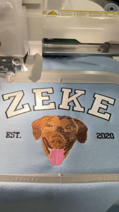 Personalized Sweatshirt with "ZEKE" Pet Portrait Embroidery