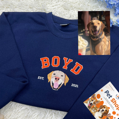 Personalized Sweatshirt with "BOYD" Pet Portrait Embroidery