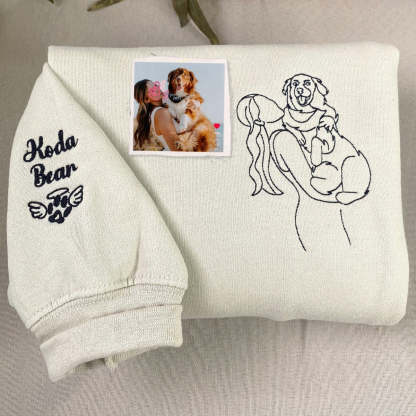 Custom Pet Portrait Embroidered Hoodie Using Pet Photo
