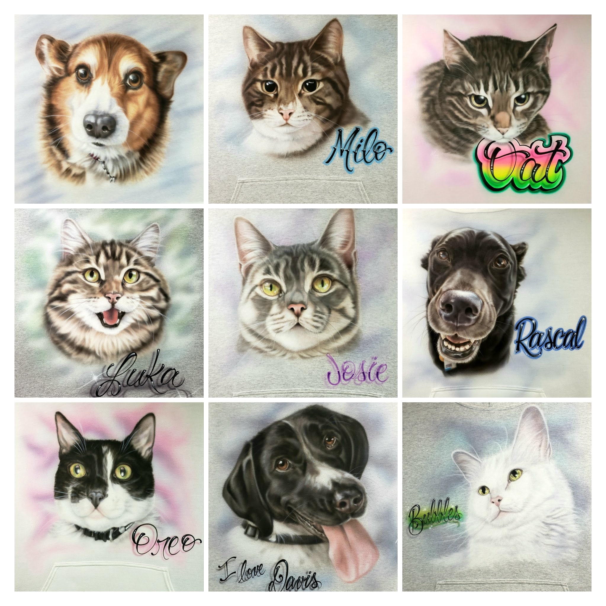 Pet Portrait Custom Airbrush Tee, Sweatshirt, or Hoodie – Hand-Painted and Photo-Realistic from Your Image
