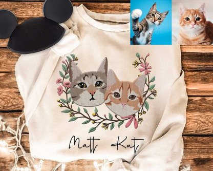 Custom Pet Portrait Embroidered Dog Mom Floral Sweatshirt Hoodie